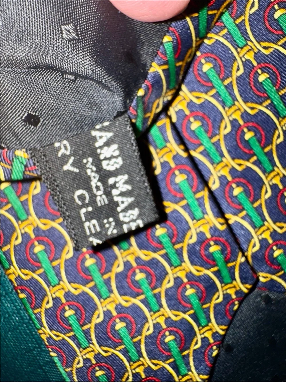 Barney’s Men's Patterned Silk Tie in Green, Red and Yellow